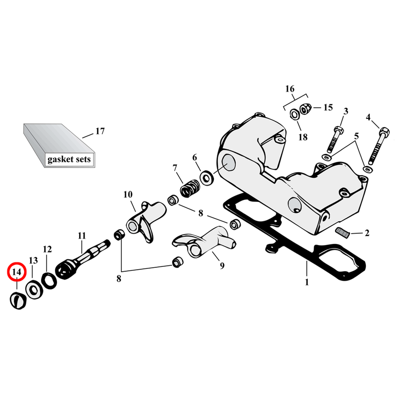 Custom Rocker Parts Rocker Box Parts Diagram Exploded View for 57-85 Harley Sportster