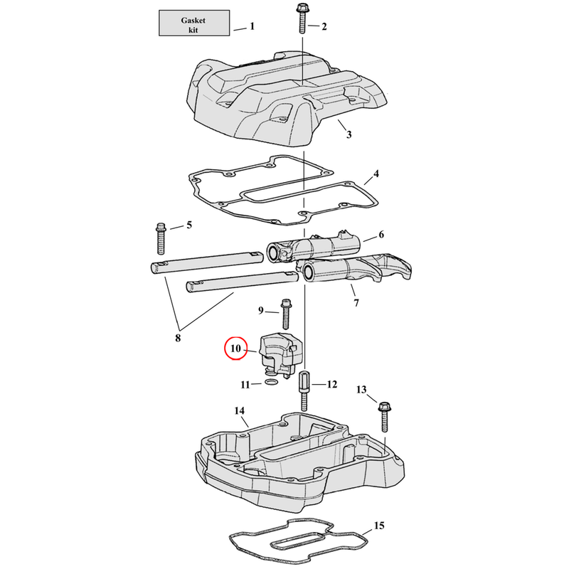 Rocker Box Parts Diagram Exploded View for Harley Milwaukee Eight 10) 17-23 M8. Breather assembly