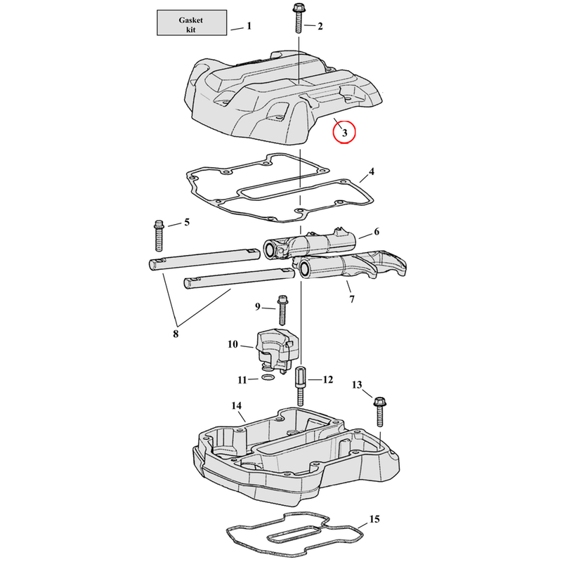 Rocker Box Parts Diagram Exploded View for Harley Milwaukee Eight 3) 17-23 M8. Rocker cover, upper.