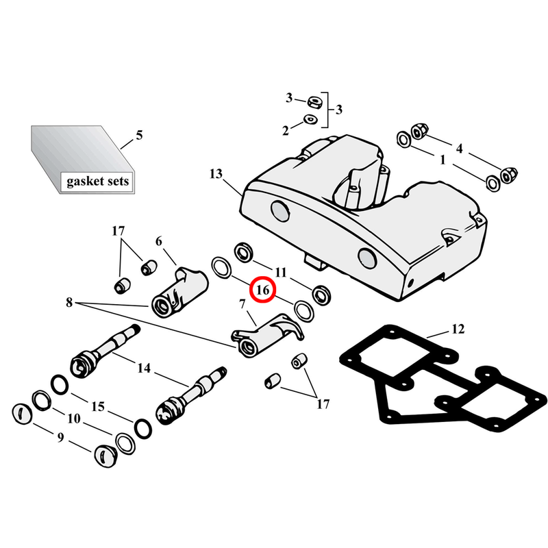 Rocker Box Parts Diagram Exploded View for Harley Shovelhead