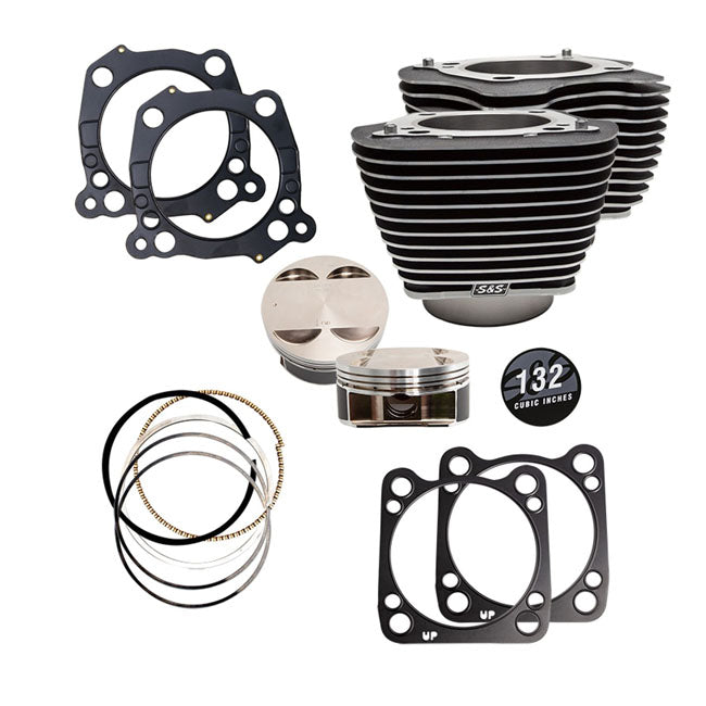 S&S 132" Big Bore Kit for Harley Milwaukee Eight 17-23 Touring with 114" engine / Wrinkle Black / Highlighted Fins