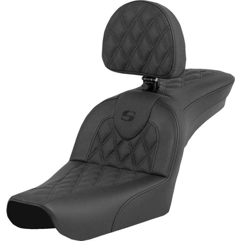 Saddlemen Roadsofa Lattice Stitch Seat for Harley 04-05 Dyna Wide Glide / Black / Without heating / With backrest  - Customhoj