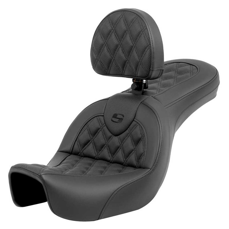 Saddlemen Roadsofa Lattice Stitch Seat for Harley 06-17 Dyna / Black / Without heating / With backrest  - Customhoj
