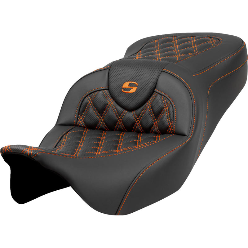 Saddlemen Roadsofa Lattice Stitch Seat for Harley 08-25 Touring (excl. 23-25 CVO; 24-25 Road Glide / Street Glide) / Black / Orange / Without heating / Without backrest  - Customhoj