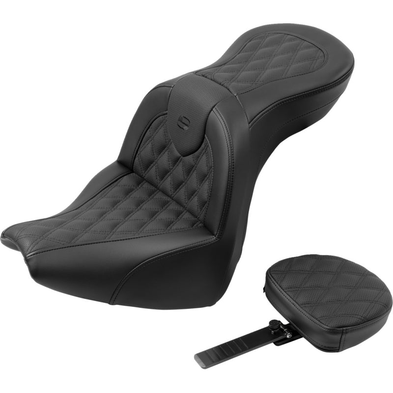 Saddlemen Roadsofa Lattice Stitch Seat for Harley 18-22 Softail Breakout / Black / Without heating / With backrest  - Customhoj