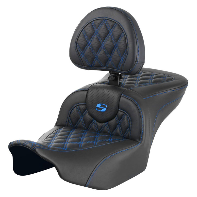 Saddlemen Roadsofa Lattice Stitch Seat for Harley 24-25 Touring Road Glide / Street Glide / Black / Blue / Without heating / With backrest  - Customhoj