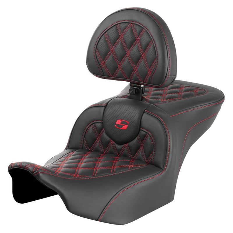 Saddlemen Roadsofa Lattice Stitch Seat for Harley 24-25 Touring Road Glide / Street Glide / Black / Red / Without heating / With backrest  - Customhoj