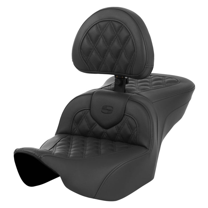 Saddlemen Roadsofa Lattice Stitch Seat for Harley 24-25 Touring Road Glide / Street Glide / Black / Without heating / With backrest  - Customhoj