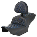 Saddlemen Roadsofa Lattice Stitch Seat for Harley 24-25 Touring Road Glide / Street Glide / Carbon Fiber / Blue / Without heating / With backrest  - Customhoj