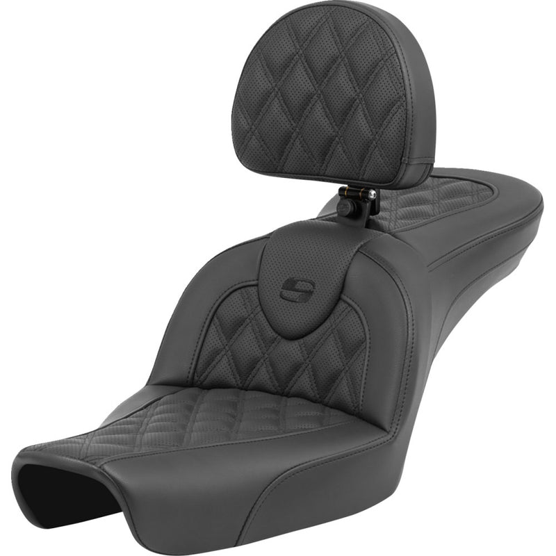 Saddlemen Roadsofa Lattice Stitch Seat for Harley 96-03 Dyna (excl. Wide Glide) / Black / Without heating / With backrest  - Customhoj