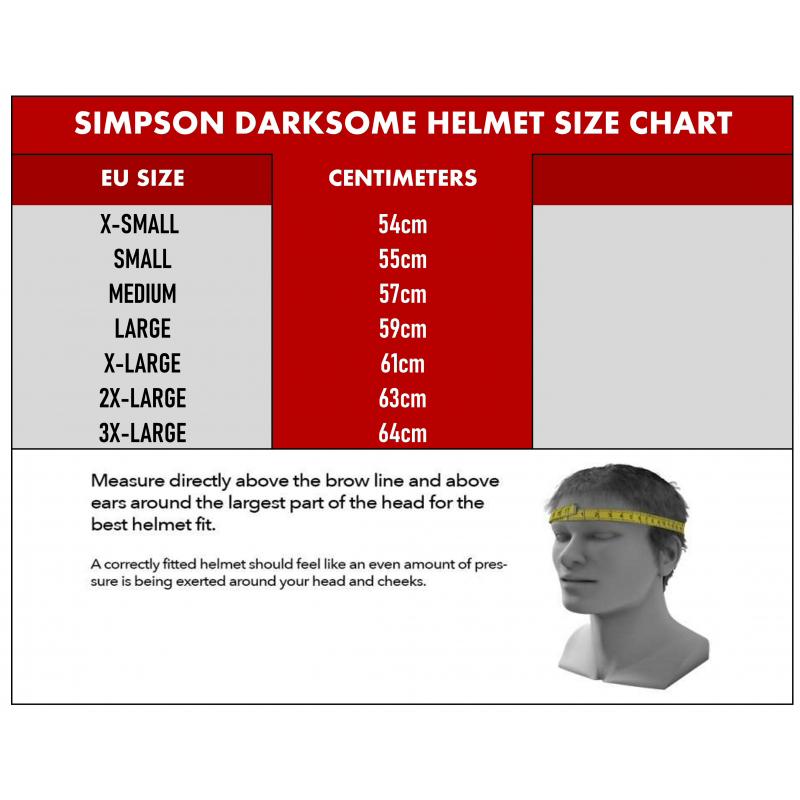 bike helmet sizes cm Simpson Darksome Modular Flip-Up Motorcycle Helmet