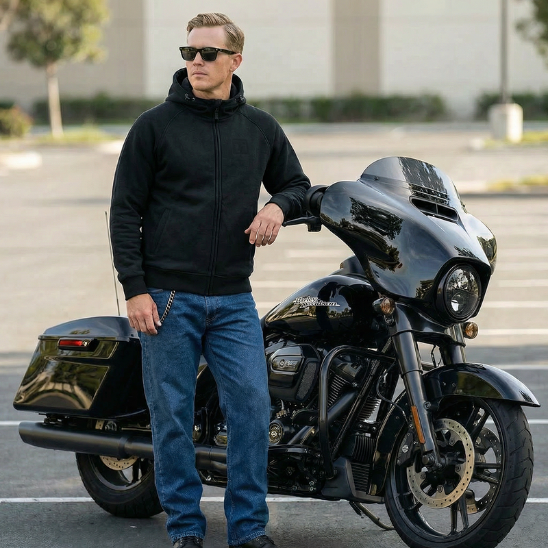 MOTOARMY バイク　ウェア　黒　LL THNDR Blackout II Motorcycle Kevlar Hoodie
