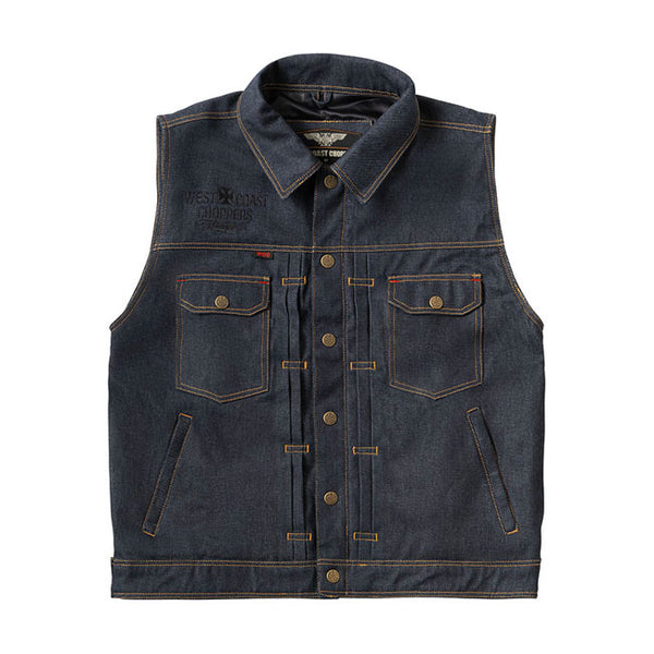 West Coast Choppers x 13 1/2 Dominator RAW Denim Motorcycle Vest Denim / S  - Customhoj