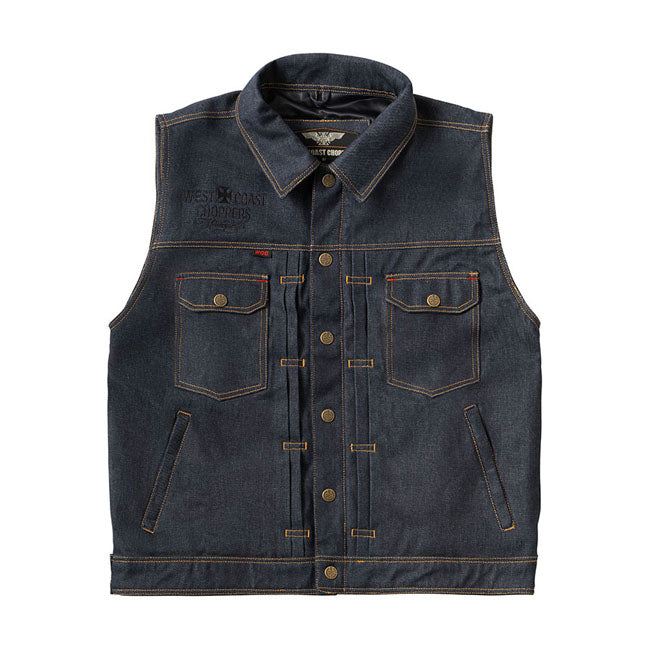 West Coast Choppers x 13 1/2 Dominator RAW Denim Motorcycle Vest Denim / S  - Customhoj