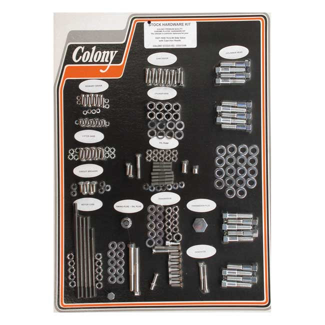 COLONY Skruvkit Harley 37-39 74"/80" U MODELS WITH CAST IRON HEADS / Krom (OEM Stil) Colony Motor Screw Set HD 30-85 Customhoj