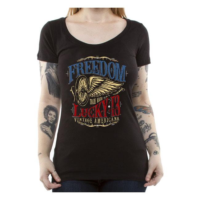 Lucky 13 T-shirt dam Lucky 13 Freedom Wheel T-Shirt Svart Customhoj