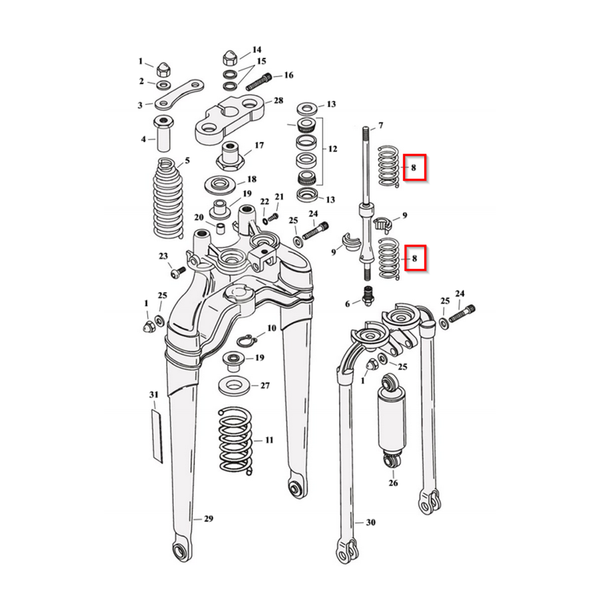 MCS Springer reservdelar Inner Compression Spring Springer Forks. FXST 88-06; FLSTS 97-09 Customhoj