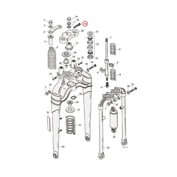 SAMWEL Springer reservdelar Screw Upper Triple Clamp Softail Spring. FXST 88-06; FLSTS 97-09 Customhoj